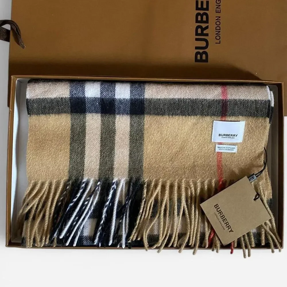 Burberry Check Cashmere Scarf Archive Beige